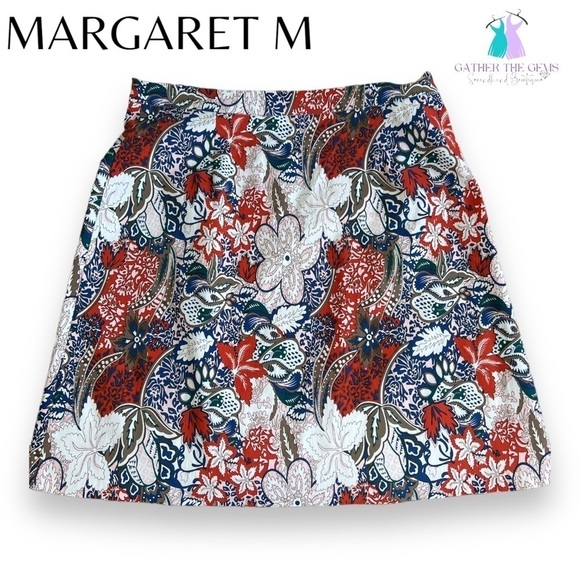 MARGARET M Deandra Blue and Orange Paisley A-Line Pull-on Skirt - Picture 4 of 4